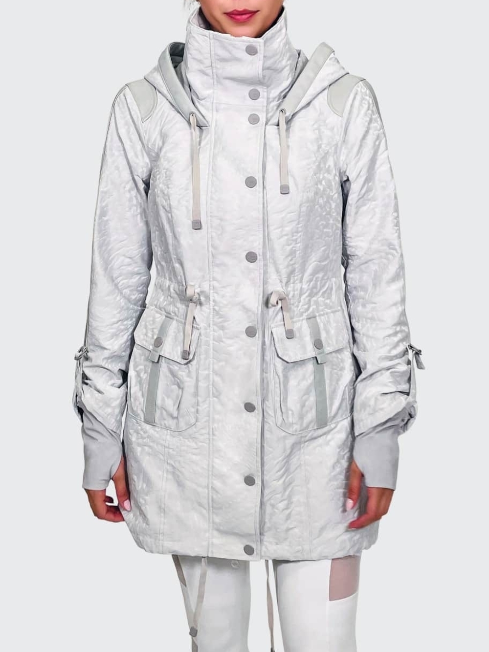 Light Gray Women's Blanc Npir Camo Anorak Jacket - Modern Hooded Parka